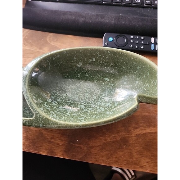 Vintage Brush USA AT9 Console Bowl Green Speckled Mid Century Pottery - Picture 4 of 9